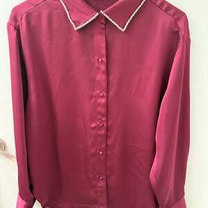 Jason Wu Cranberry Satin Rhinestone Collar Blouse Top